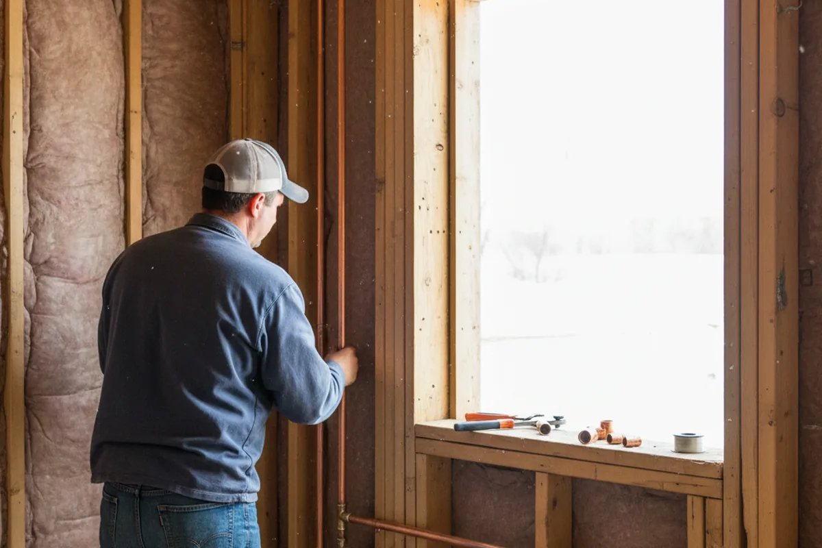 Licensed plumber running new copper supply lines in a Isanti home