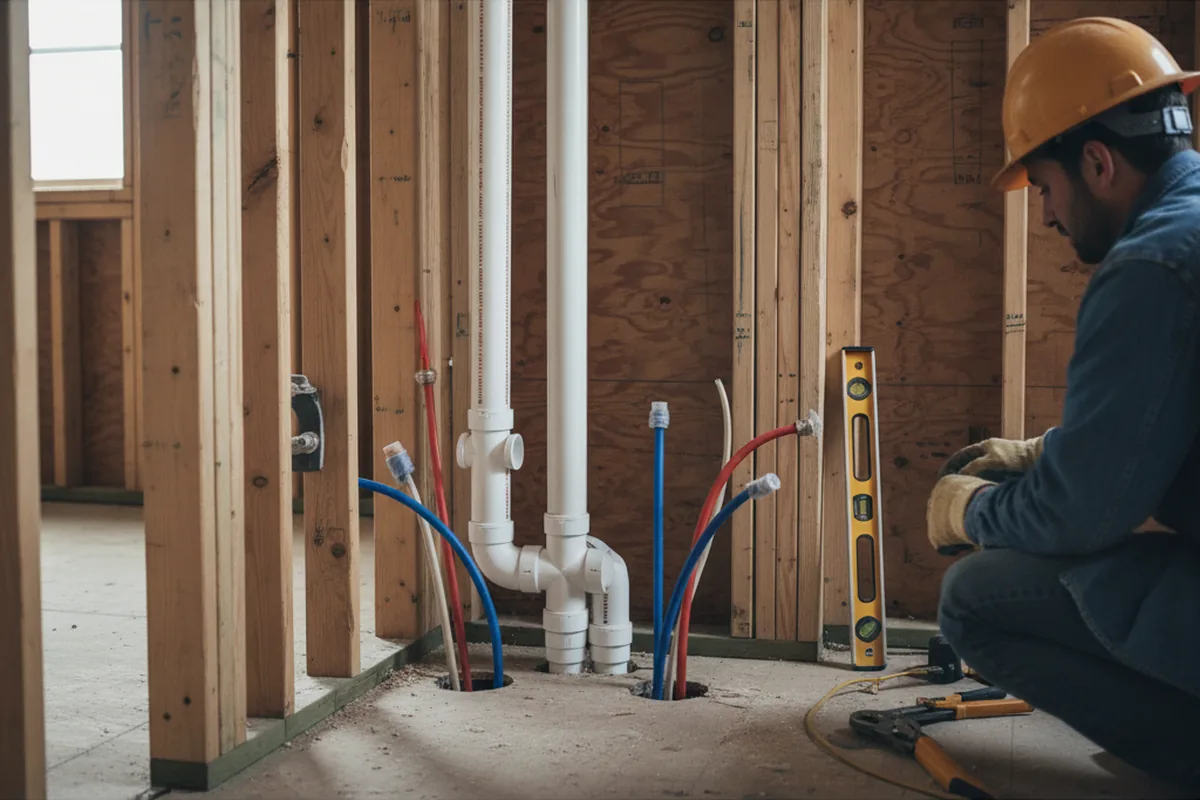 Drain and supply rough-in during Leak Detection in Isanti
