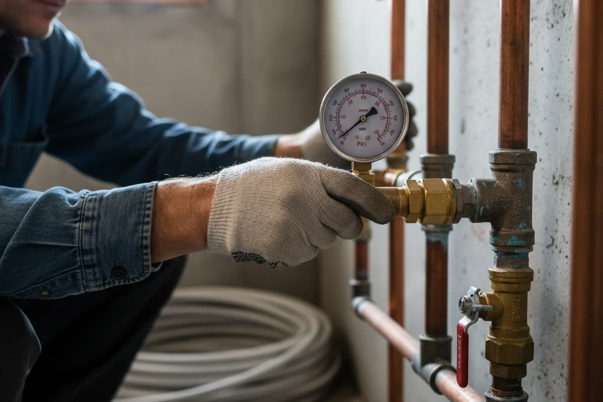 Pressure testing a repaired line during Water Line Repair in Isanti